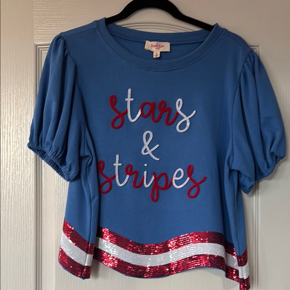 Peach Love California Blue and Red Patriotic Short Sleeve Tee